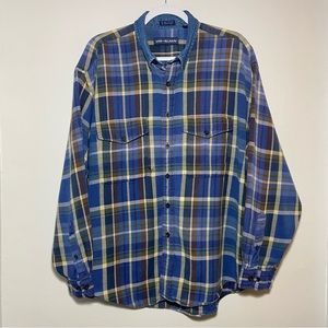 Van Heusen Long Sleeve Button Up Blue Plaid Shirt Sz XL